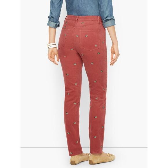 Talbots Stretch Corduroy Straight Leg Mallard Embroidered Pants Size 4 Petite - Picture 3 of 9